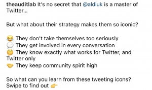 theauditlab instagram caption using emojis about aldiuk twitter account