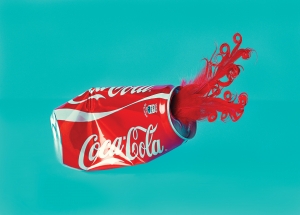crushed coke can on a blue background
