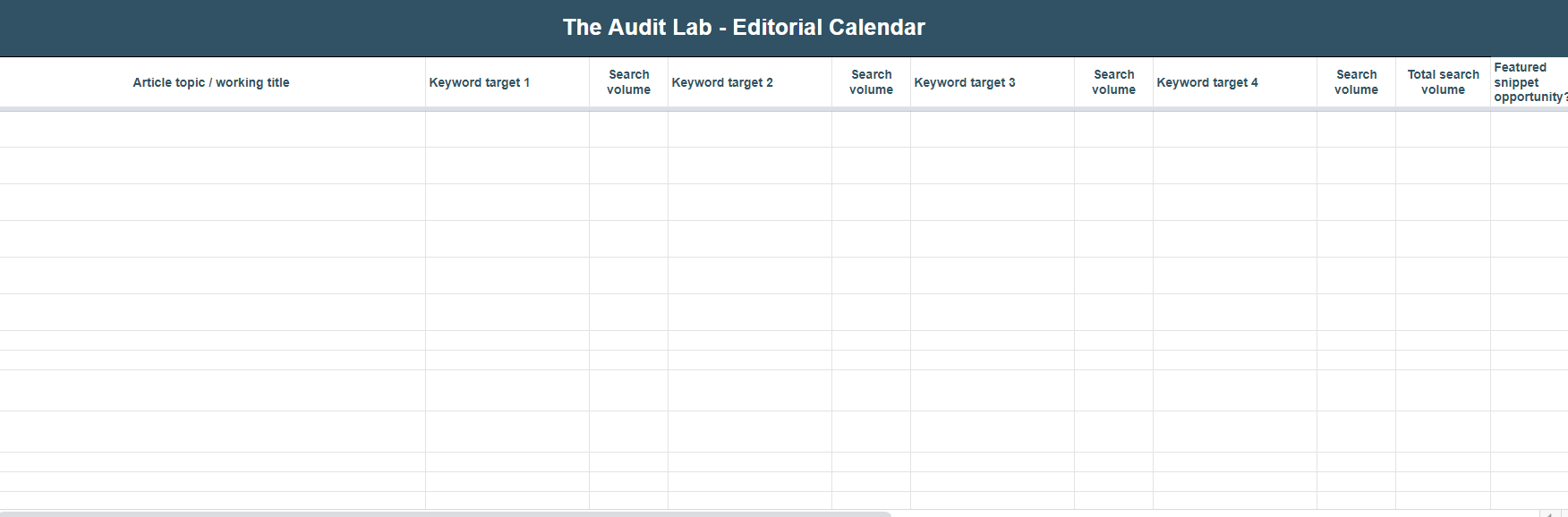 editorial calendar example from TAL Agency